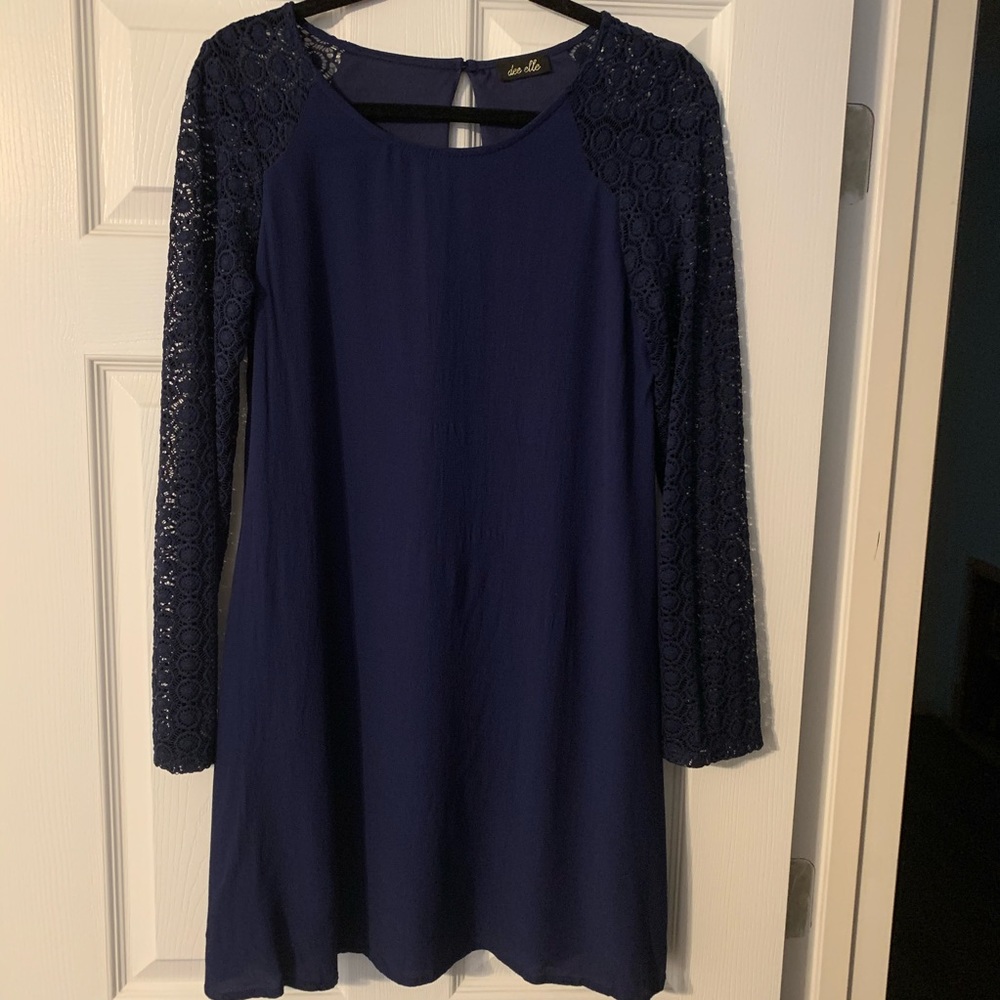 Long sleeve navy blue shift dress